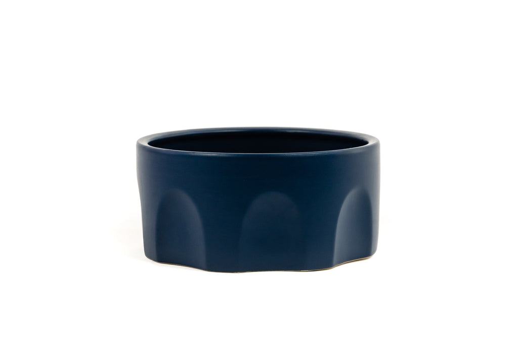 Large Midnight Blue Porcelain Bowls with arch design on the sides.