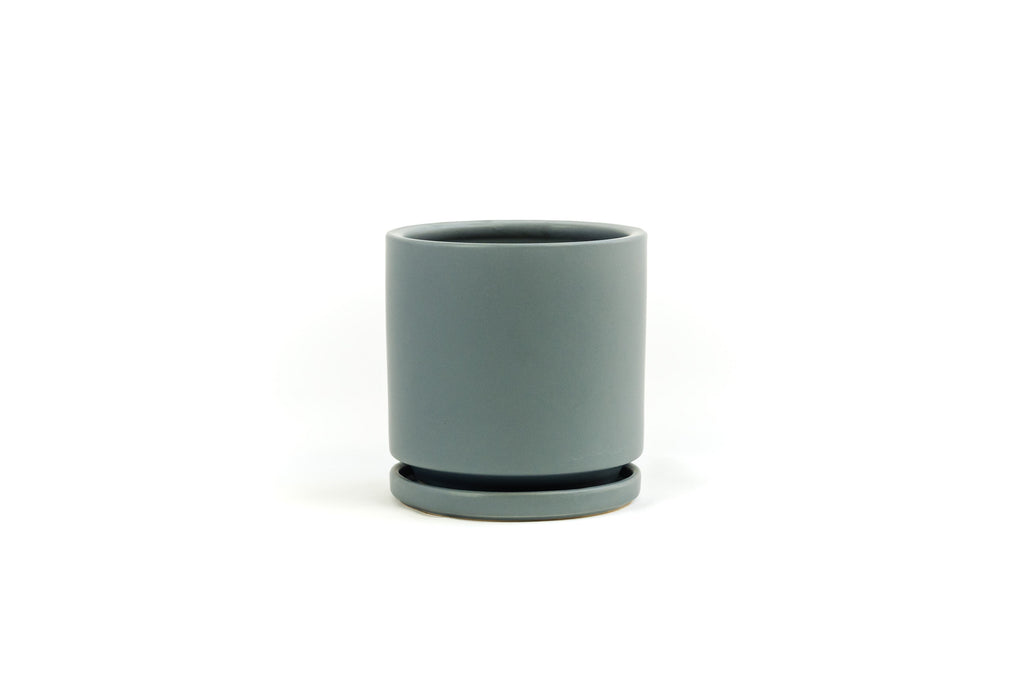 4.5" Porcelain Plant Pot and Tray in Gray