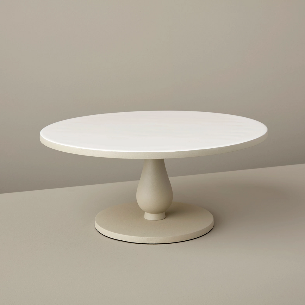 Cake Stand with Cream Aluminum on the bottom and White Enamel on the top.