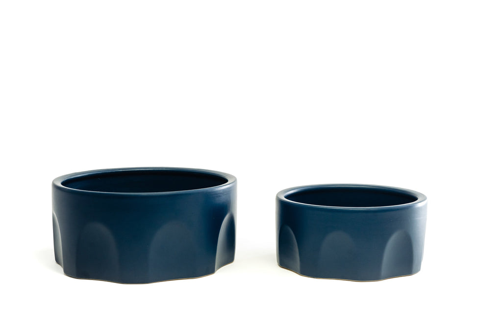 Midnight Blue Porcelain Bowls, in large and small, with arch design on the sides.