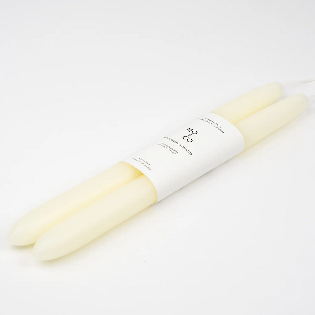 Pair of Hand-dipped 100% Beeswax Taper Candles in Natural White