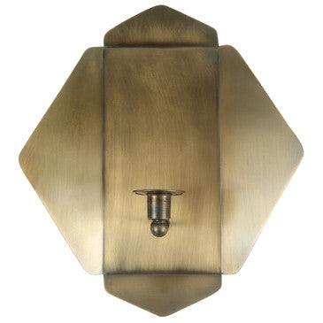 Brass candle wall sconce with subtle folds for reflection. Organic diamond shape.