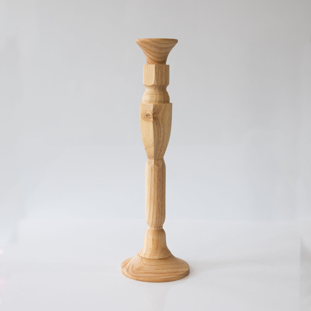 Natural hardwood hand-turned taper candlestick.