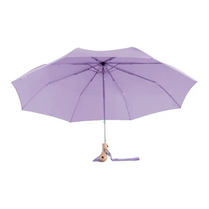 Lilac duckhead umbrella open on a white background.