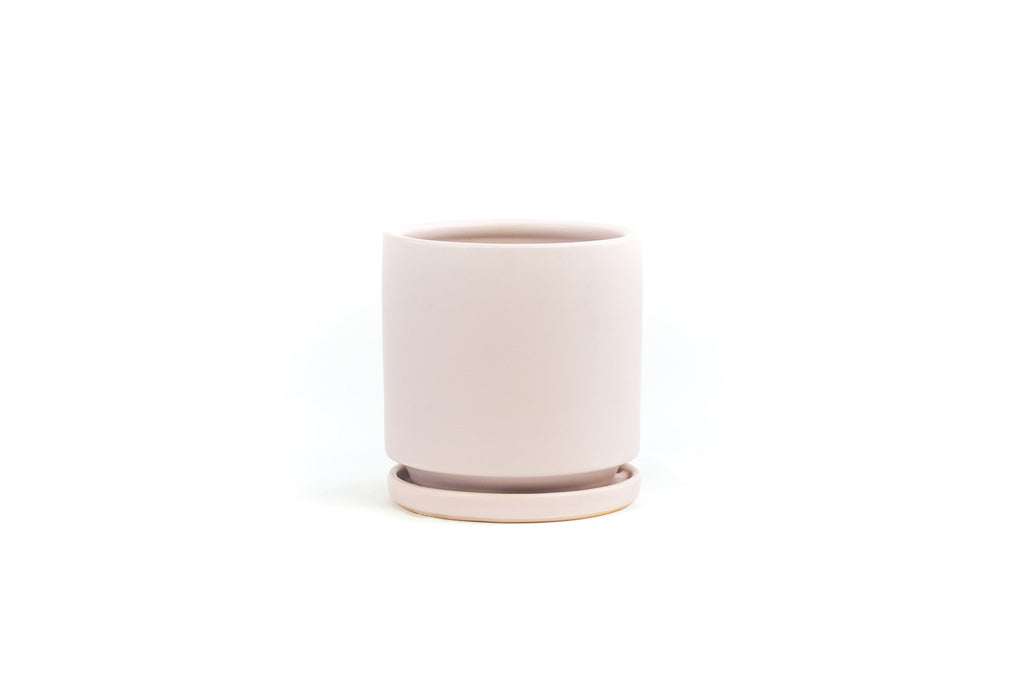 4.5" Porcelain Plant Pot and Tray in light Blush Pink