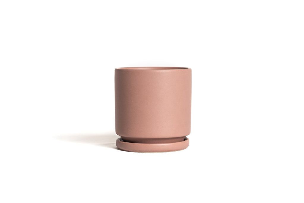 10.5" Porcelain Plant Pot and Tray in a Dusty Rose Pink